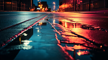 Obrazy na Plexi  Reflection of neon light on wet asphalt