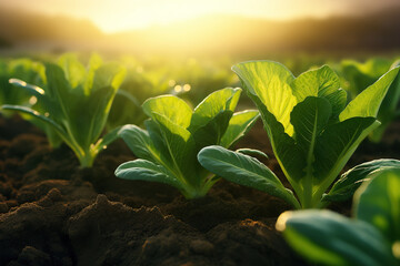 cultivated Bok Choy vegetable field earth day concept - obrazy, fototapety, plakaty