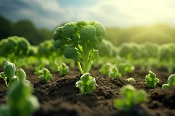 Fotobehang cultivated Broccoli vegetable field earth day concept © AI_images