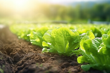 cultivated Lettuce vegetable field earth day concept - obrazy, fototapety, plakaty