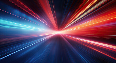 Futuristic speed motion with blue and red rays of light