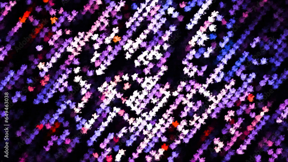 Poster moving stripes of colorful dots in disco style. motion. colorful bright dots move in stripes in rota
