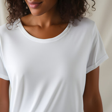 A Detailed View Of The Hemline Of A White T-shirt, Cloth Mockup