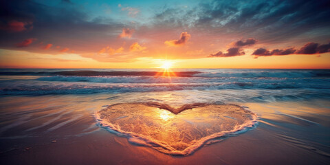 heart shaped beach on sunset