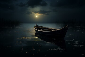 elegant boat amidst darkness. Generative AI
