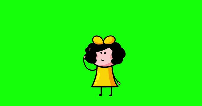 Cartoon kid character moves Julia isolated gestures set two. Moving child serie transparent greenbox. Useful content presenter no background.
