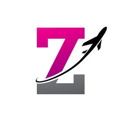 Magenta and Black Antique Letter Z Icon with an Airplane
