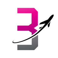 Magenta and Black Futuristic Letter B Icon with an Airplane