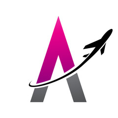 Magenta and Black Futuristic Letter A Icon with an Airplane