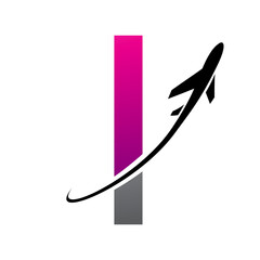 Magenta and Black Futuristic Letter I Icon with an Airplane