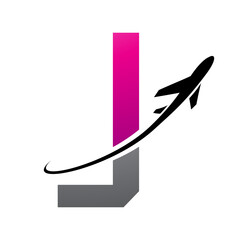 Magenta and Black Futuristic Letter J Icon with an Airplane