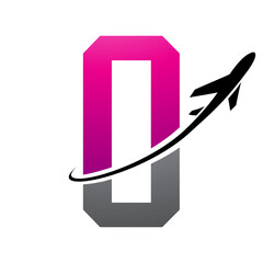 Magenta and Black Futuristic Letter O Icon with an Airplane