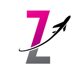 Magenta and Black Futuristic Letter Z Icon with an Airplane