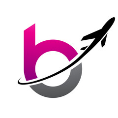 Magenta and Black Lowercase Letter B Icon with an Airplane