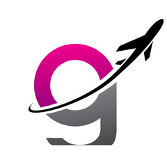 Magenta and Black Lowercase Letter G Icon with an Airplane
