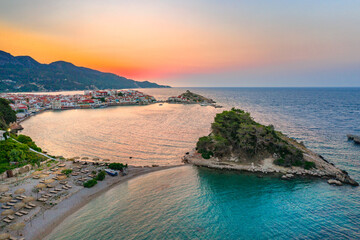 View of Kokkari fishing village with beautiful beach, Samos island, Greece - 649467006