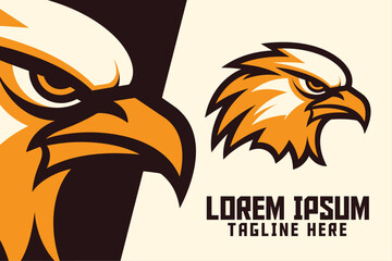 Sport and Esport: Falcon, Animal Template, Golden Bird Icon Badge Emblem, Eagle Orange Tones Mascot Head Logo, Yellow Hawk