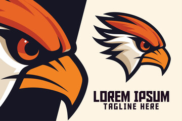 Golden Bird Icon Badge Emblem for Sport and Esport: Eagle Orange Tones Mascot Head Logo, Yellow Hawk, Falcon, Animal Template © Giu Studios