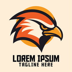 Falcon in Sport and Esport: Eagle Orange Tones Mascot Head Logo, Yellow Hawk, Golden Bird Icon Badge Emblem, Animal Template