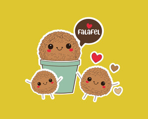 Falafel balls on packaging, we love falafel, vector , illustrator