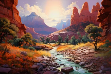 Foto op Plexiglas Beautiful painting of a wild west canyon landscape. Generative AI © Salem