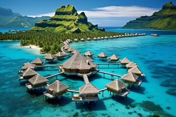 A breathtaking destination in French Polynesia. Generative AI - obrazy, fototapety, plakaty