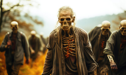 Naklejka premium Dead Rise: A Halloween Tale of a World Plunged into Zombie Apocalypse - Generative AI