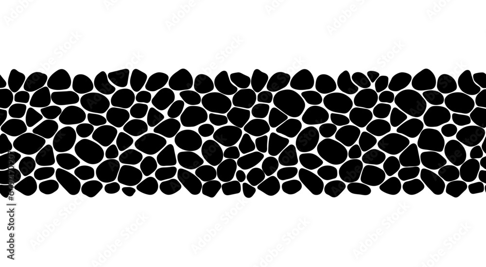 Poster cobblestone seamless print vector. black and white geometric pebble border frame. irregular shapes r