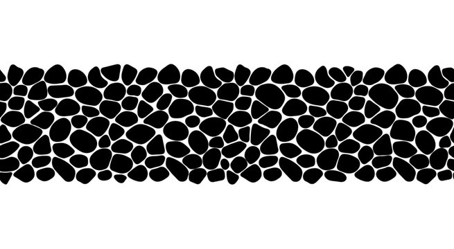 Cobblestone seamless print vector. Black and white geometric pebble border frame. Irregular shapes repeated backdrop for web tiles and interior designs. line polygonal cells template background