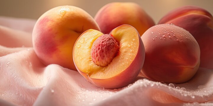 close up top view of ripe peach fruits, Generative Ai