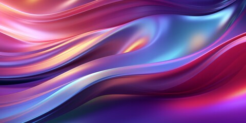 Holo Glossy Surface Creative Abstract Wavy Texture. Screen Wallpaper. Digiral Art. Abstract Bright Surface Liquid Horizontal Background. Ai Generated Vibrant Texture Pattern.