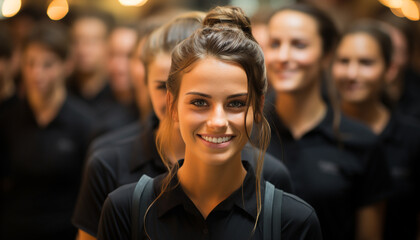 Obraz premium A large group of cheerful young adults smiling at camera generated by AI