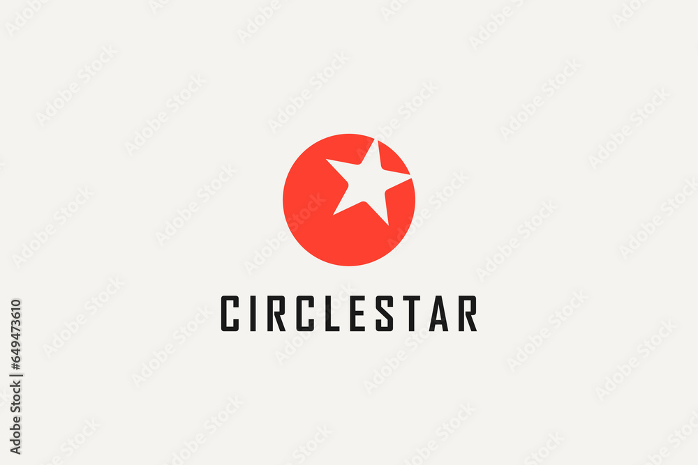 Aufkleber star logo. red circle shape with negative space star inside isolated on white background. flat vecto