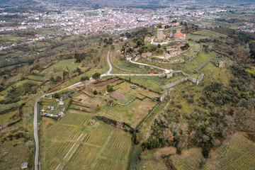 Aerial view of the fortified village of Monterrei and the Verin village. Galicia, Spain.