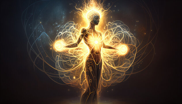 Magical energetic being of light with golden aura