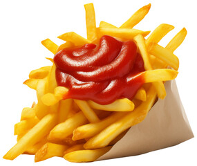 French Fries with Ketchup. Isolated on Transparent Background. generative ai