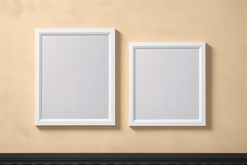 Mock up of two picture frames on a plaster yellow wall