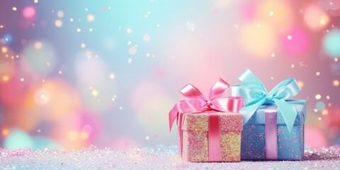 Fototapeta premium Christmas gift box. Christmas background with festive gift box. holiday gift box. Festive New Year template for postcard and banner design. greeting card