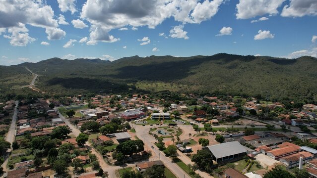 aerial view of Colinas do Sul city, state of Goiás, Chapada dos Veadeiros, Brazil