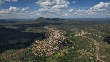 Fototapeta na wymiar aerial view of Colinas do Sul city, state of Goiás, Chapada dos Veadeiros, Brazil