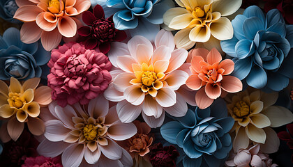 Abstract floral pattern in multi colored petals, nature elegance in repetition generated by AI
