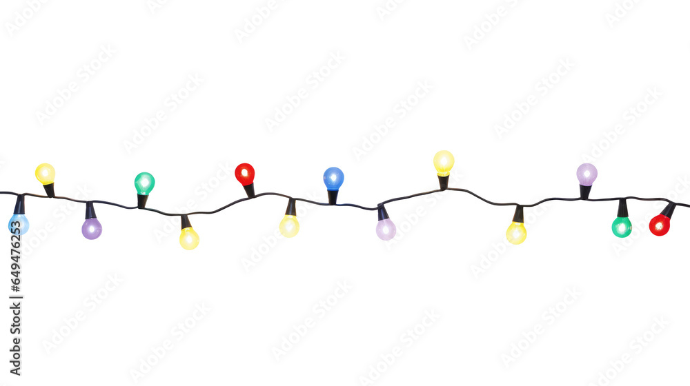Wall mural string of christmas lights isolated on transparent background. generative ai