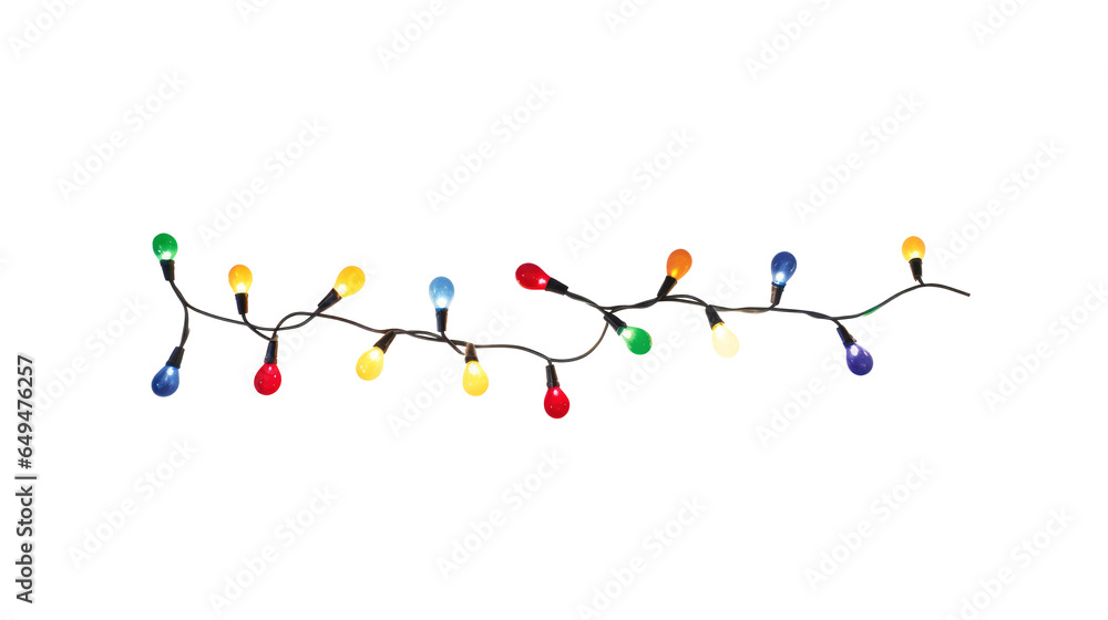 Wall mural string of christmas lights isolated on transparent background. generative ai