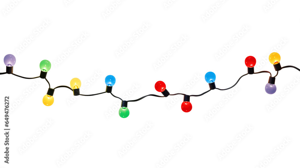 Wall mural string of christmas lights isolated on transparent background. generative ai