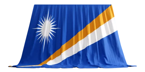 Foto op Aluminium Marshall Islands Flag Curtain in 3D Rendering Embracing the Marshall Islands' Rich Heritage © katarsis stock