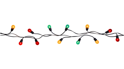 String of Christmas lights isolated on transparent background. Generative ai