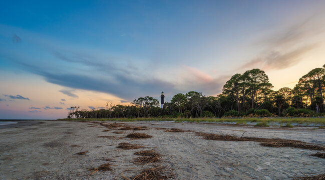 Hunting island lighthouse at sunset