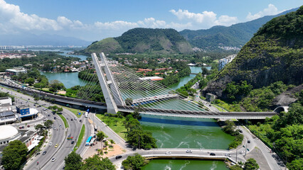Cable Bridge At Barra Da Tijuca In Rio De Janeiro Brazil. Travel Destinations. Tourism Scenery....