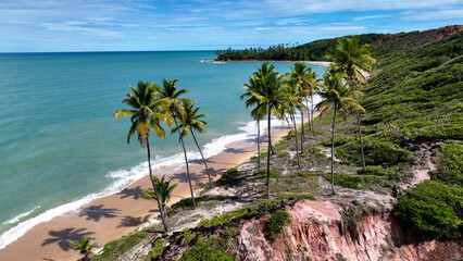Coqueirinho Beach At Conde In Paraiba Brazil. Beach Landscape. Travel Destination. Nature Background. Outdoors Aerial. Coqueirinho Beach At Conde Paraiba Brazil.