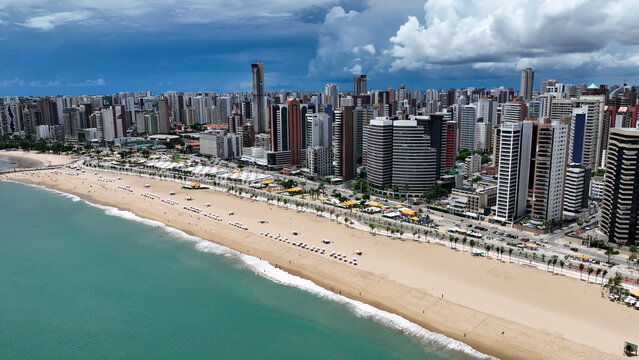 Beach Landscape At Fortaleza In Ceara Brazil. Downtown City. Urban Cityscape. Beach Landscape. City Scape Scenery. Beach Landscape At Fortaleza In Ceara Brazil.